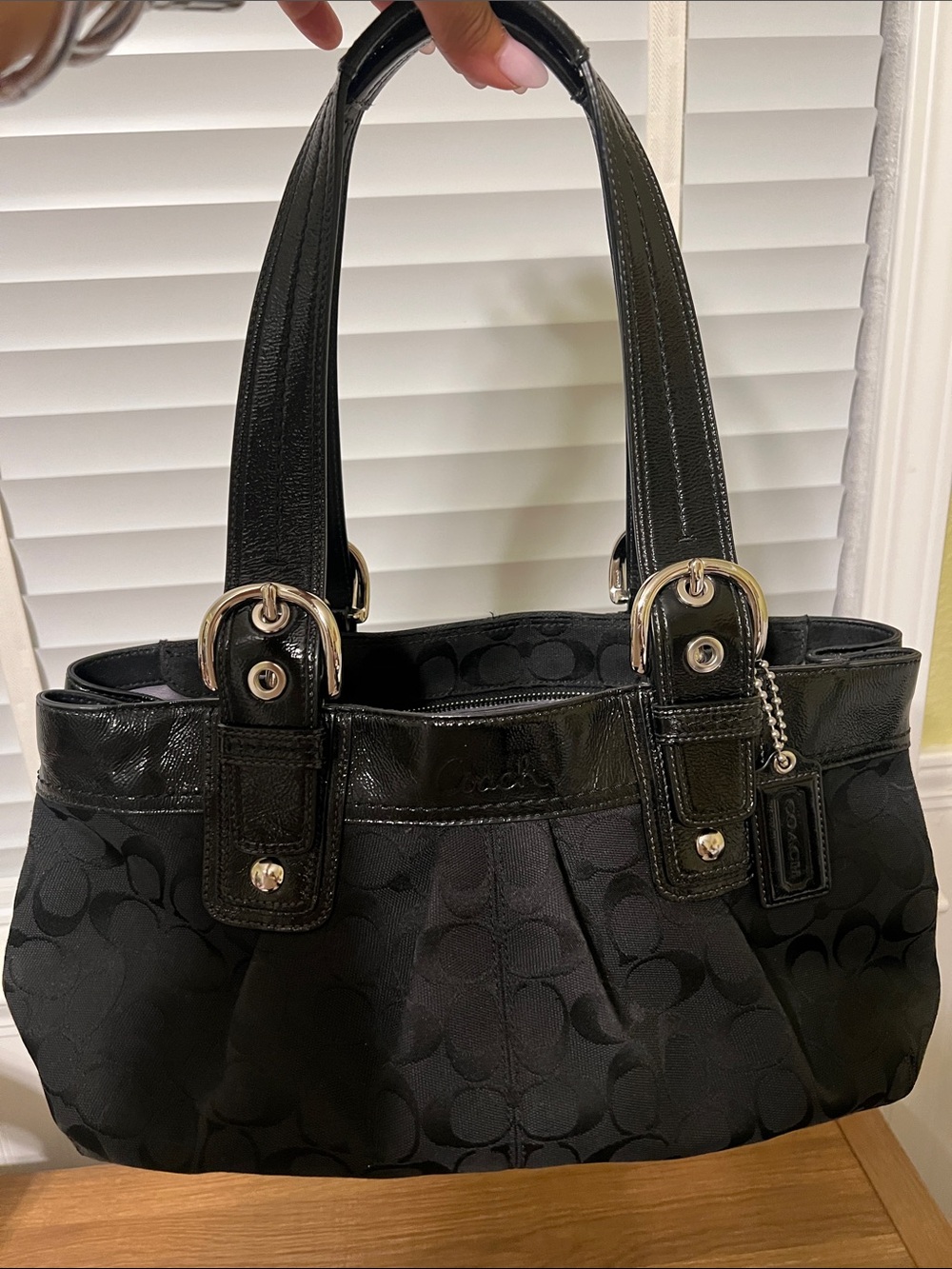 Coach Black Signature Jacquard Tote with Patent Trim and Tag - Picture 11 of 16